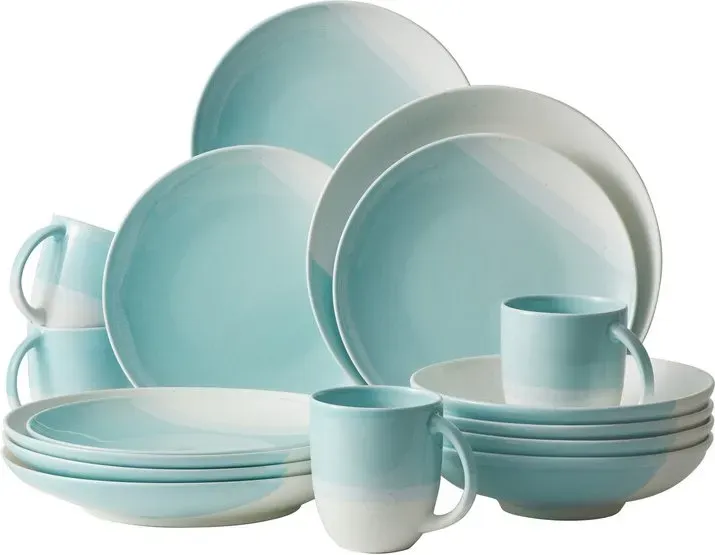 Jiwoo Nicole Geschirrset Blau+Weiß 4 Stück 8'' Salatteller + 4 Stück 8'' Essteller + 4 Stück 10'' Essteller + 4 Stück Tassen, 4 Stück in einer bedruckten Innenbox, 3 Innenboxen in einer bedruckten Box, dann in einem Außenkarton, 16 Stück/Karton 34,2*31*28,9 cm 9 kg pro Set
