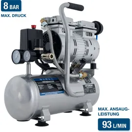 Hyundai Silent Kompressor SAC55751 SET (8 bar, 6L, tragbar, ÖLFREI, 59 dB, 550 W / 0.75 PS)
