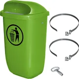 BRB-Lagertechnik 50 Liter, Abfallbehälter grün im Komplettset m. Schellenband zur Pfahlbefestigung