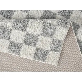 OTTO home Hochflor-Teppich OTTO HOME "Kiiki, Karo-Muster" Gr. 1, grau, B:60cm H:30mm L:90cm, Kunstfaser, Teppiche, Kariert, auffälliges Schachbrettmuster, Wohnzimmer, Schlafzimmer