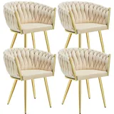 Tectake tectake® Set Esszimmerstuhl, gepolstert, mit Samtbezug, Knotendesign, schlanke Stahlbeine, 60,5 x 55 x 75 cm