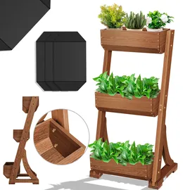 Kesser KESSER® Hochbeet mit Etagen Premium Blumenkasten Blumentreppe Pflanztreppe Gemüsebeet Kräuterbeet Pflanzkübel Frühbeet Blumenbeet Pflanzkasten inkl. Gartenvlies- Beet für Terrasse Balkon & Garten