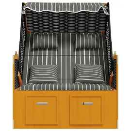 vidaXL Strandkorb mit Kissen Poly Rattan & Massivholz Schwarz & Grau