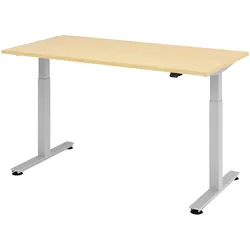 bümö elektrisch höhenverstellbarer Schreibtisch Ahorn 160x80 cm, Gestell: Silber - Büroschreibtisch höhenverstellbar elektrisch, elektrischer
