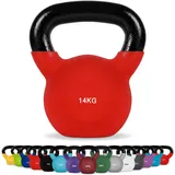 Kettlebell Neopren 2 – 30 kg inkl. Übungsposter (14 Kg - Rot) Kugelhantel