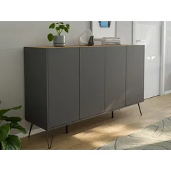 Design Sideboard Kommode Rana 155cm 4 Softclose Türen Grafit/Eiche Top