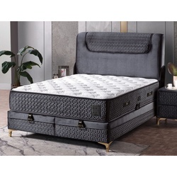 Casa Padrino Luxus Doppelbett Schwarz / Weiß / Gold 180 x 200 cm - Massivholz Bett mit Kopfteil und Matratze - Schlafzimmer Möbel - Hotel Möbel - Luxus Möbel - Luxus Einrichtung
