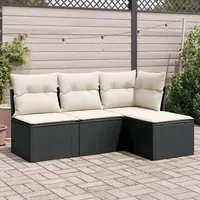 SECOLI Balkon Lounge Balkonmöbel Keiner Sofa Outdoor Gartensofa 3-Sitzer Gartenmöbel-Set Ecksofa Garten Balkonlounge Rattan Polyrattan Lounge Gartenlounge Terrassenmöbel Schwarz 4-tlg-Type-124