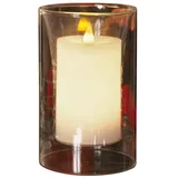 Konstsmide LED Echtwachskerze in Glasvase (10 x 8cm / 18.5 x 11cm), mit an/aus Schalter und Lichtsensor, 2 warm weiß flackernde Dioden, batteriebetrieben, Innen, 2 x AA 1.5V (exkl.) - 1970-000
