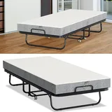 Ikodm Klappbett Gästebett Klappbar mit Matratze 90x200cm Faltbett Bett Einzelbett Klappmatratze Metallbett Liege - Schwarz