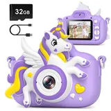 Kinderkamera - GREENKINDER Kinder Kamera 2,0 Zoll Bildschirm 1080P HD Digitalkamera für Kinder inkl 32GB Karte, Anti-Drop Fotoapparat Kinder für 3-12 Jahre alte Mädchen Perfektes Weihnachts Geschenk