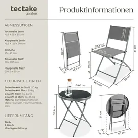 Tectake tectake® Bistro-Set, klappbar, für 2 Personen, UV-beständig, Tisch mit Sicherheitsglasplatte