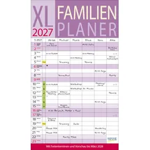 Korsch Verlag XL Familienplaner 2027: Familienkalender mit 6 breiten Spalten. Hochwertiger Familientimer mit Ferienterminen, extra Spalte, Vorschau bis März 2027 und nützlichen Zusatzinformationen.