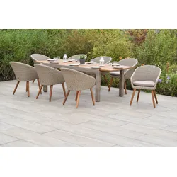 Garten-Essgruppe MERXX "»Arrone«", grün (schilf, schilf, natur), Auszugsplatte, ausziehbar, Aluminium, Kunststoff, FSC-zertifizierter Holzwerkstoff, Sitzmöbel-Sets, Sesselbeine aus Akazienholz