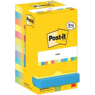 Post-it Haftnotizen Quadratisch 76 x 76 mm Blanko Farbig Sortiert 654-MX-P8+4 100 Vorteilspack 8 + 4 Gratis