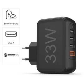 Hama Schnellladegerät 4x USB-A 33 W, Schwarz