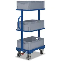 VARIOfit Eurokastenwagen Stahl 610 x 410 mm blau mit 3 Kästen