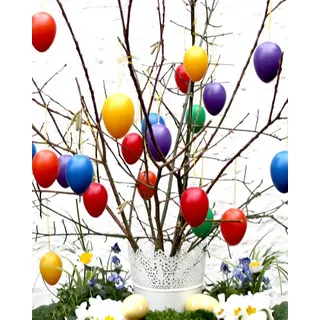 LB H&F Lilienburg Dekohänger 24er SET Osterdeko Ostereier Osterschmuck Gartendeko Ostern aussen (Kunststoff Plastik wetterfest Frühling Frühlingsdeko Garten Deko Dekoration Osterstrauß WU, draussen), Eier Ostern Hängedeko Osterhänger Anhänger bunt Muster Blumen