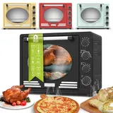 TurboTronic Minibackofen mit Umluft und Drehspieß 35 Liter, inkl. Backblech, rot 1600W Mini Tisch Backofen Camping Pizzaofen Klein/Groß Vintage Retr