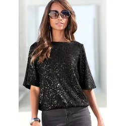 Paillettenshirt, mit weiten Ärmeln, festliches Glitzershirt, Partyshirt, Gr. 36/38, schwarz, , 85213030-36