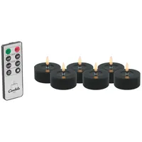 LC Home LED-Kerze LED Kerzen Set Winter Echtwachs Timerfunktion Fernbedienung dimmbar (Set, 6-tlg., LED Kerzen Winter, Teelicht und Stumpenkerze mit Reflexionsspiegel), LED Kerzen mit Timerfunktion Fernbedienung Dimmbar schwarz Ø 6,8 cm x 3 cm