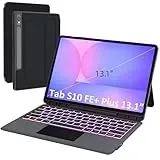 für Samsung Galaxy Tab S10 FE+ Plus 13.1 Zoll Hülle mit Tastatur: Tab S10fe+ Plus 2025 Deutsches QWERTZ-Layout Tastatur mit Touchpad | 7-Farbige Beleuchtung Kabellose Tastaturen Hülle mit Pen Halter