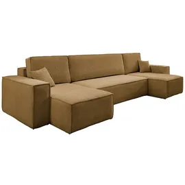 m-punkt Wohnlandschaft U-Form Cappuccino COMO Cord mit Bett Sofa Schlafsofa Ottomane - Braun