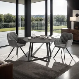 Tectake tectake® Drehbarer Samt-Armlehnstuhl, gepolstert, mit Steppmuster, 180° drehbar, schlanke Stahlbeine, 58 x 58 x 87 cm