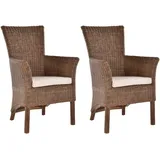 Set/2 Rattan Esszimmerstuhl Rattanstuhl Stühle Holz mit Armlehne (Dunkelbraun)