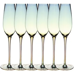 Intirilife 6x Champagner Glas mit Regenbogen Schimmer und Wellenform - 200 ml Füllmenge - Sekt Prosecco Glas Spülmaschinenfest Kristallglas stoßfest