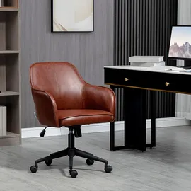 Vinsetto Bürostuhl mit Wippfunktion, Rollen, Schreibtischstuhl mit Kunstlederoptik, 83-91 cm Höhenverstellbarer Drehstuhl für Wohnzimmer, bis 120 kg belastbar Braun Kunststoff, 62x91x58.5 Arbeitszimmer, Bürostühle, Drehstühle