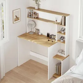 EUGAD schriftSchreibtisch, Computertisch, 5-stufiges Bücherregal, mit Stauraum - Weiß/Braun