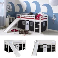 Hochbett mit Rutsche Kinderbett 90x200 cm Einzel Spiel Bett Vorhang Homestyle4u