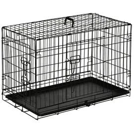 PawHut Transportkäfig Drahtkäfig Hundebox Transportbox Reisebox mit 2 Türen Schwarz 76 x x cm