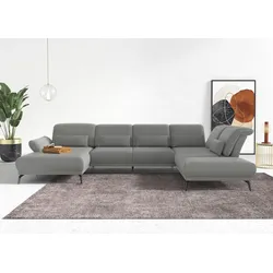 Wohnlandschaft INOSIGN "Coco U-Form", silber, B:382cm H:88cm T:242cm, 100% Polyester, Sofas, Sitztiefen-, Arm- und Kopfteilverstellung, Cord-Bezug, Fußhöhe 15 cm
