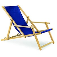 Holz Gartenliege Strandliege Liegestuhl Sonnenliege mit Armauflagen (Blau)