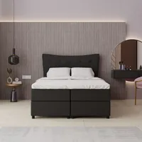 Panda möbel Boxspringbett, 140cm x 200cm, Grau, mit Bettkasten,
