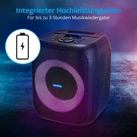Medion LIFE S61991 Partylautsprecher mit Bluetooth (Partysoundsystem inklusive Mikrofon, Party Box, tragbares Soundsystem, integrierter Akku, für kabellose Musik (3 h, Akkubetrieb, Netzbetrieb), Bluetooth Lautsprecher, Schwarz