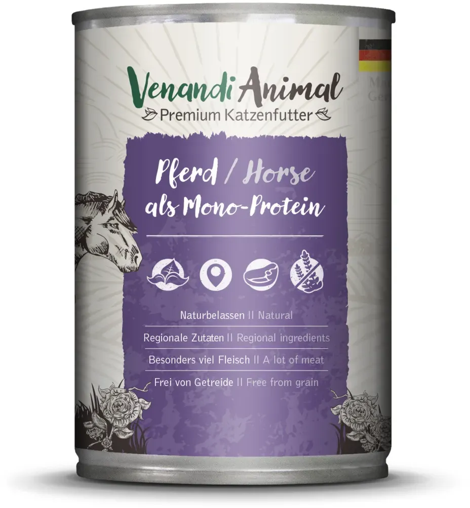 Venandi Animal Monoprotein 400g Katzennassfutter 6 x 400 Gramm Pferd