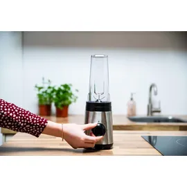 Alpina Smoothie Maker Mixer - Smoothie Mixer 300W - Inkl. Smoothie Becher 300ml und 600ml - 2 Geschwindigkeiten und Pulsierende Funktion - Edelstahl - Silber/Schwarz