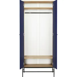 Andas Drehtürenschrank Fräsungen in den Fronten, goldene Griffe, Breite 80 cm, FSC®, blau