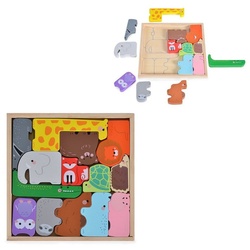 Moni Puzzle Kinder Puzzle Tiere 3002 Holz, 14 Puzzleteile, Sortierspiel, Farbpuzzle, 14 bunte Tiere bunt