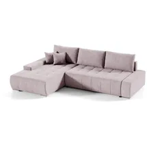 Fun Möbel Ecksofa Sofa mit Schlaffunktion VOGAR Stoff Aston Blush Ottomane Links - Rosa