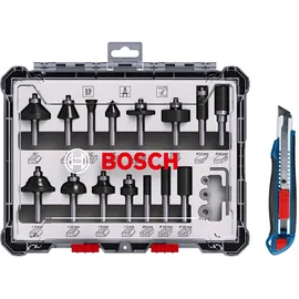 Bosch Fräser-Set, 15-teilig, inklusive gratis Cuttermesser
