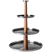 Fink Etagere FINK "ROMA", silberfarben, braun, H:42,5cm Ø:30,5cm, Akazienholz, Edelstahl, Servierplatten, Etagere