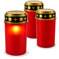 com-four® 3x LED Grablicht - LED Kerze Ewiges Licht - Rote Grabkerze mit Flackereffekt (03 Stück V1 - batteriebetrieben)