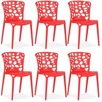 Homestyle4u 2461, Gartenstuhl rot 6er Set stapelbar wetterfest Gartenmöbel Stühle aus Kunststoff modern