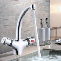 Wasserhahn 2-Griff Waschtischarmatur Bad Retro Thermostat Mischbatterie für Küche Waschraum Bad