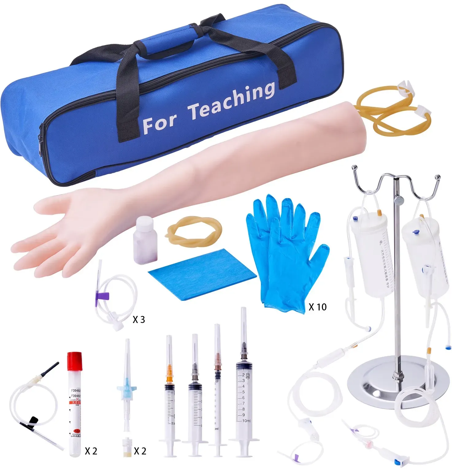 VEVOR Phlebotomie-Kit, IV Übungsarm Übungssätze, Phlebotomie-Arm-Praxis-Kit 560 x 130 x 70 mm, Trainingsarm für Intravenöse Injektion Inkl. IV-Ständer, Infusionsschlauch, Aderpresse, Tragtasche usw.