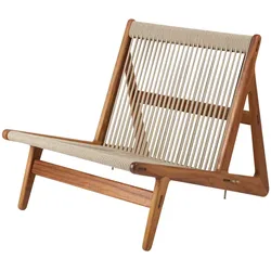 GUBI - MR01 Outdoor Lounge Stuhl, Iroko natur / Sunfire Melange beige sand
